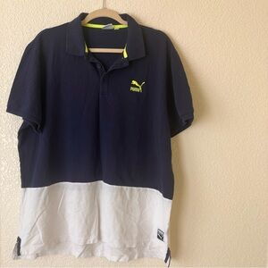 Puma Men's Blue and White Polo Shirt XXL used good condition